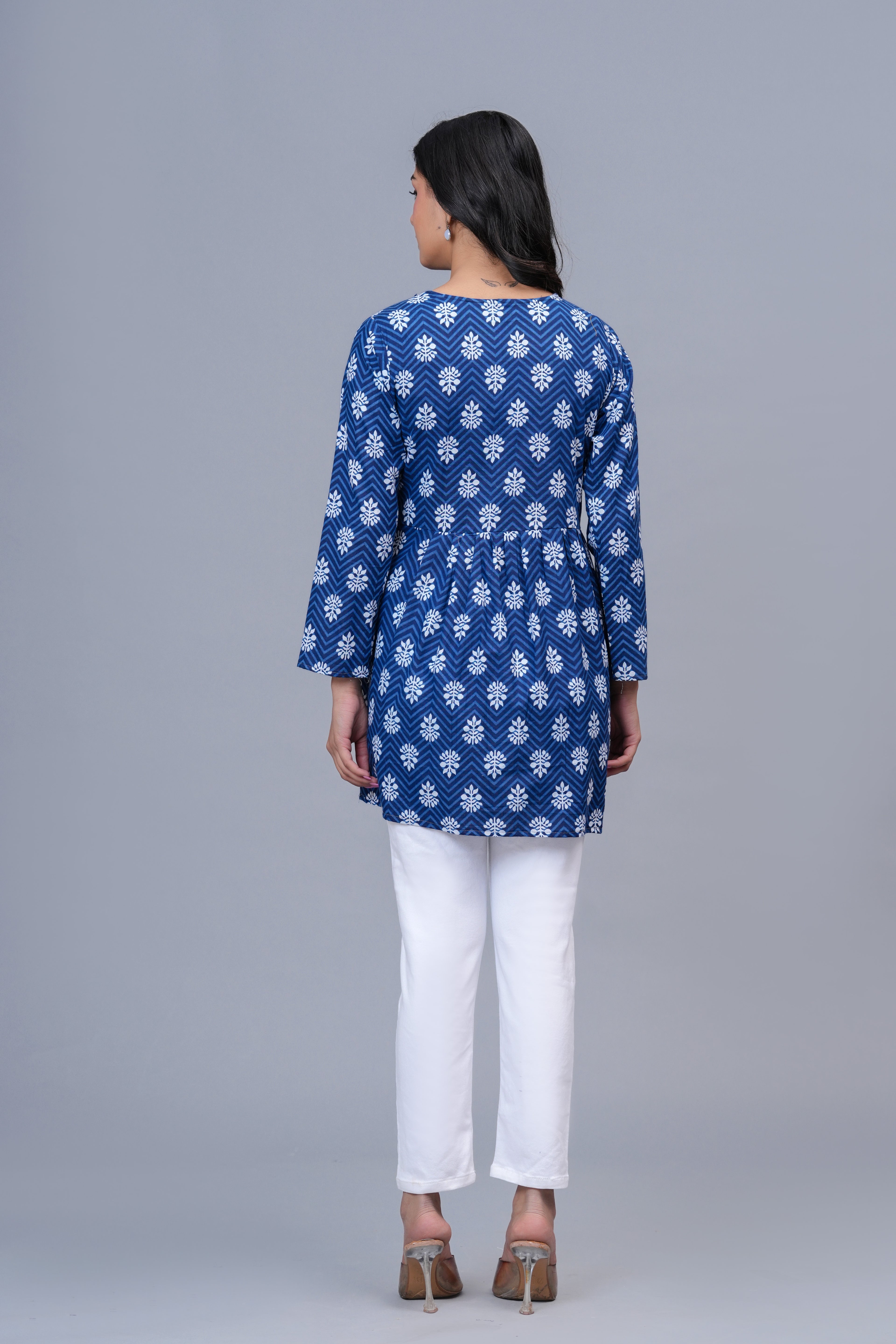 Indigo Blue Printed Peplum Top