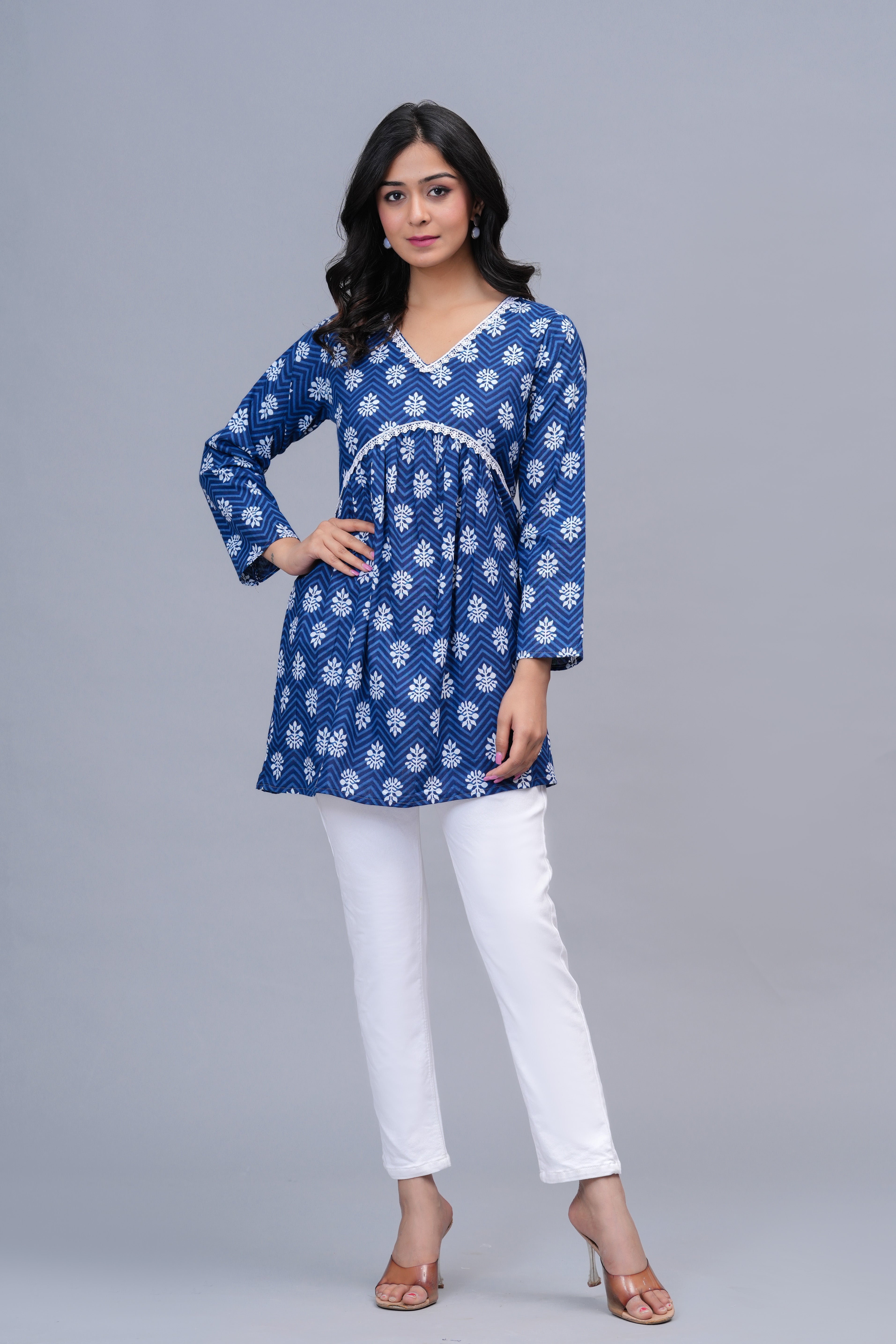 Indigo Blue Printed Peplum Top