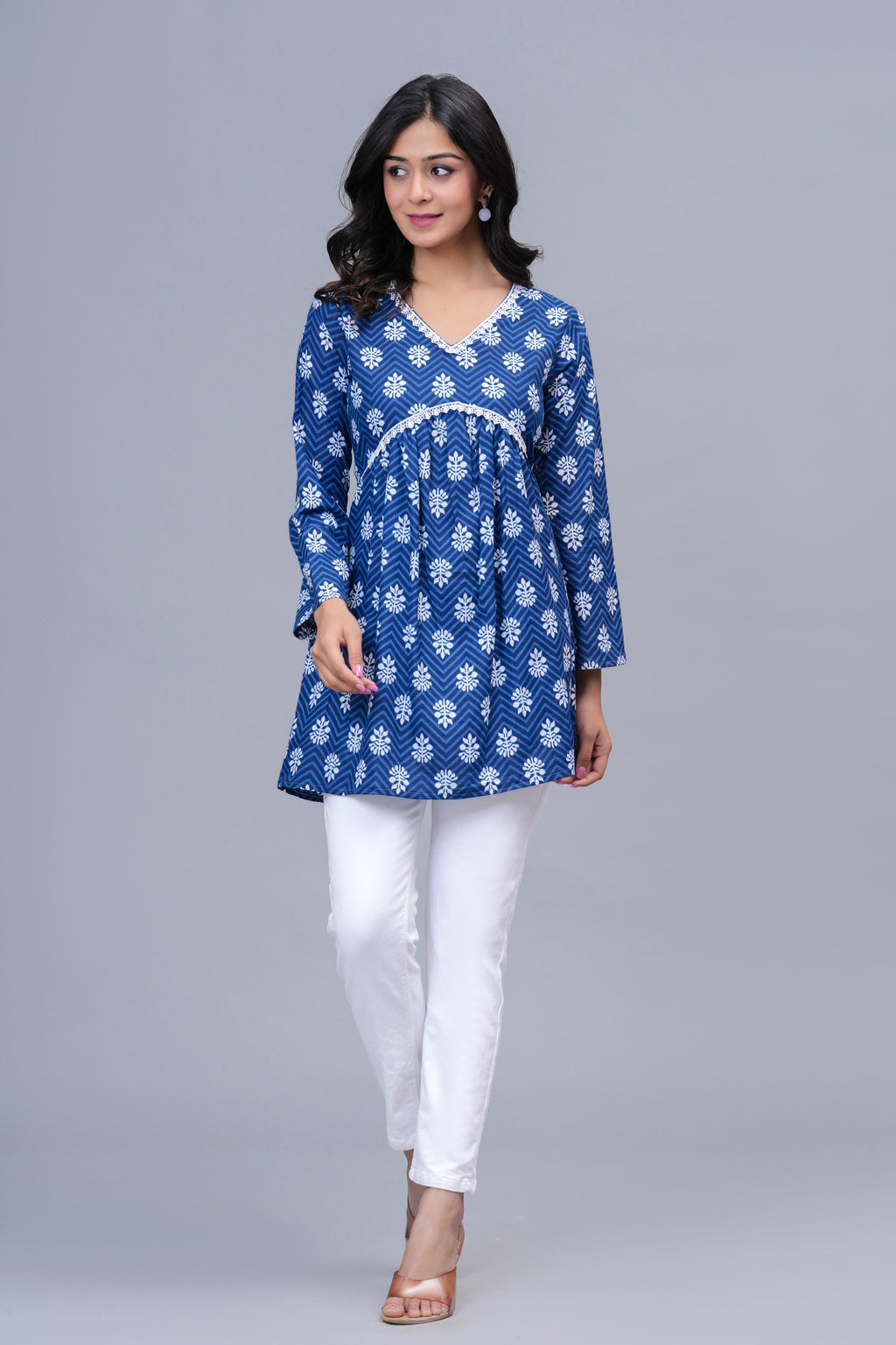 Indigo Blue Printed Peplum Top