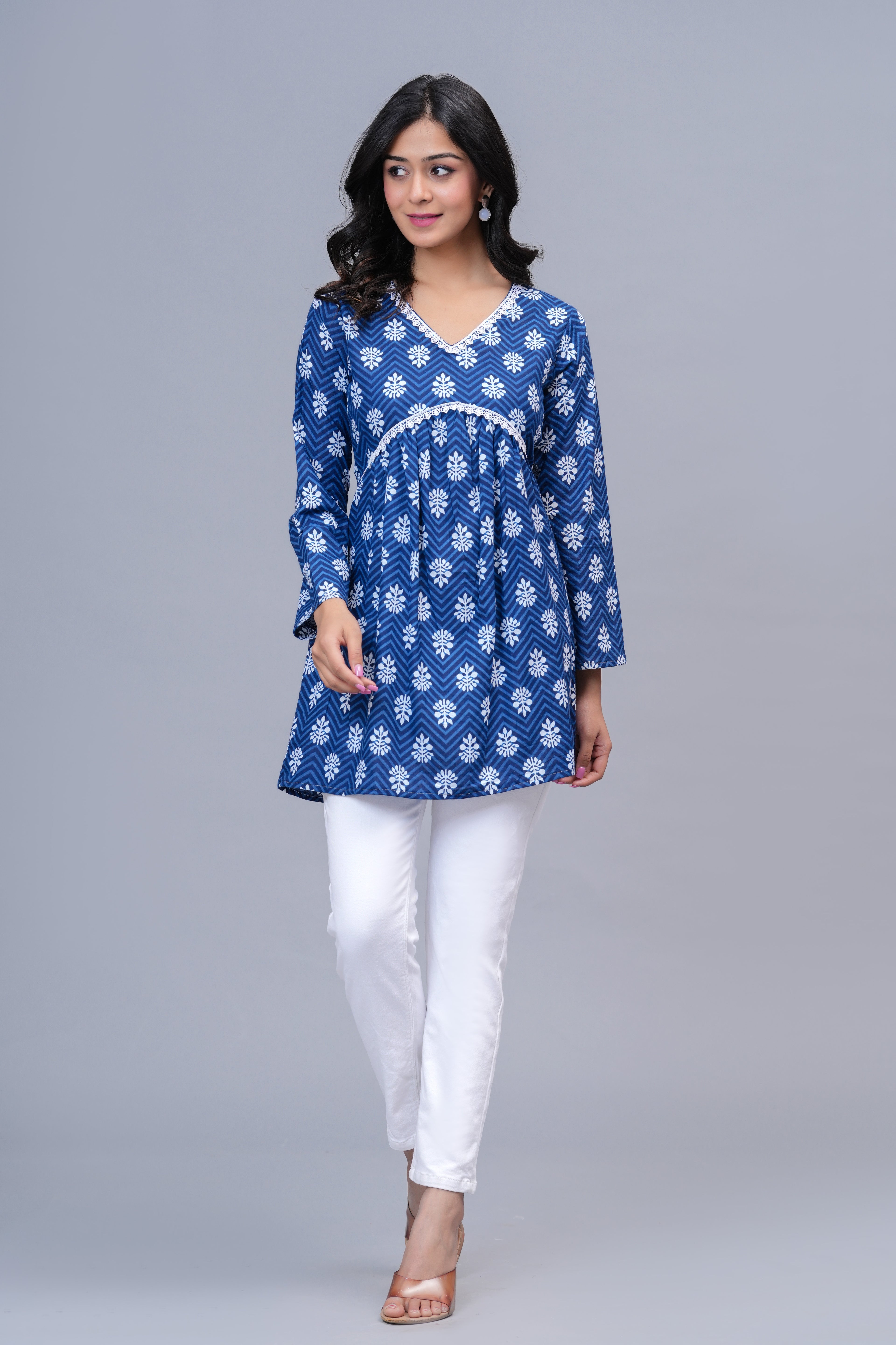 Indigo Blue Printed Peplum Top