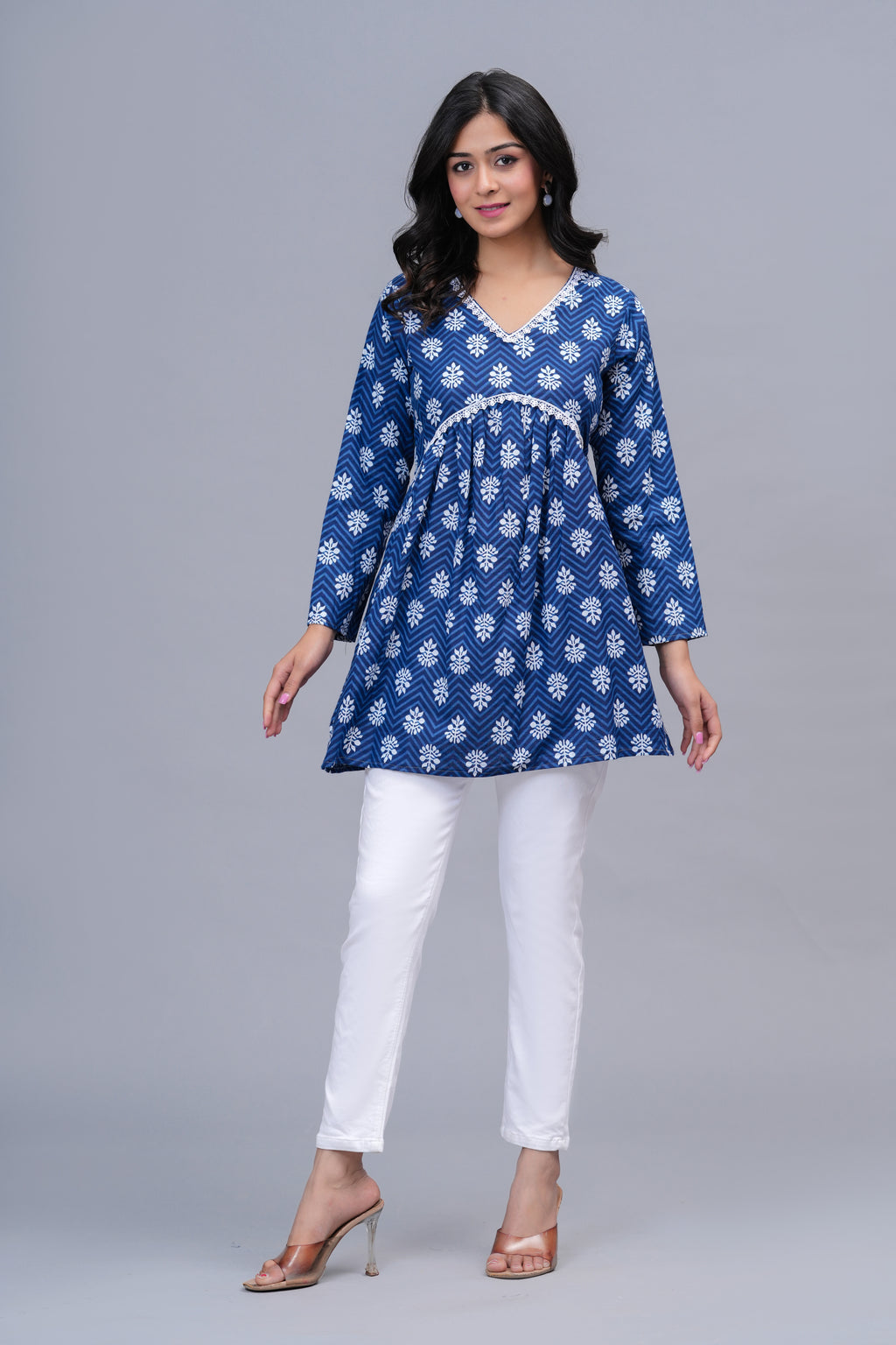 Indigo Blue Printed Peplum Top
