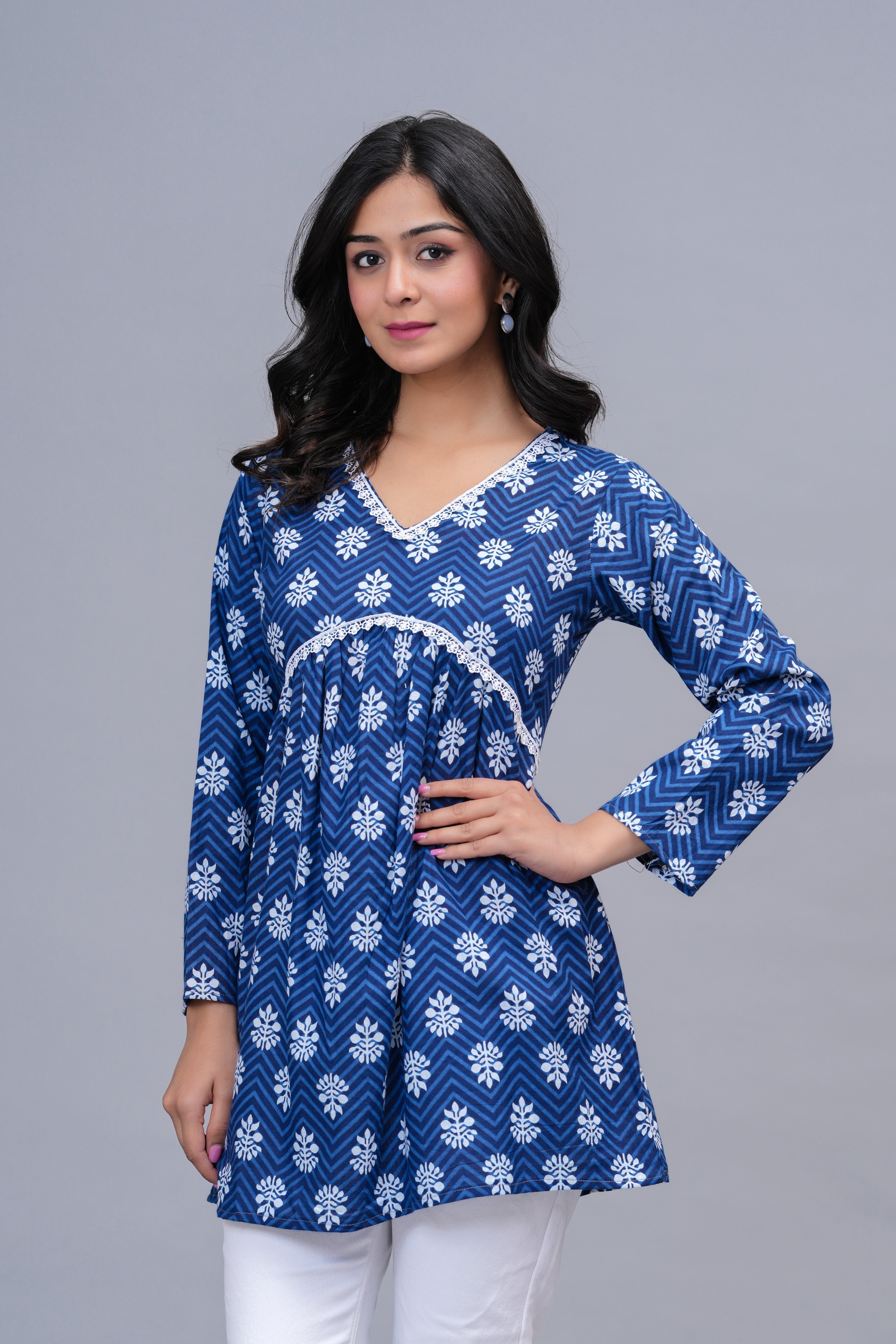 Indigo Blue Printed Peplum Top