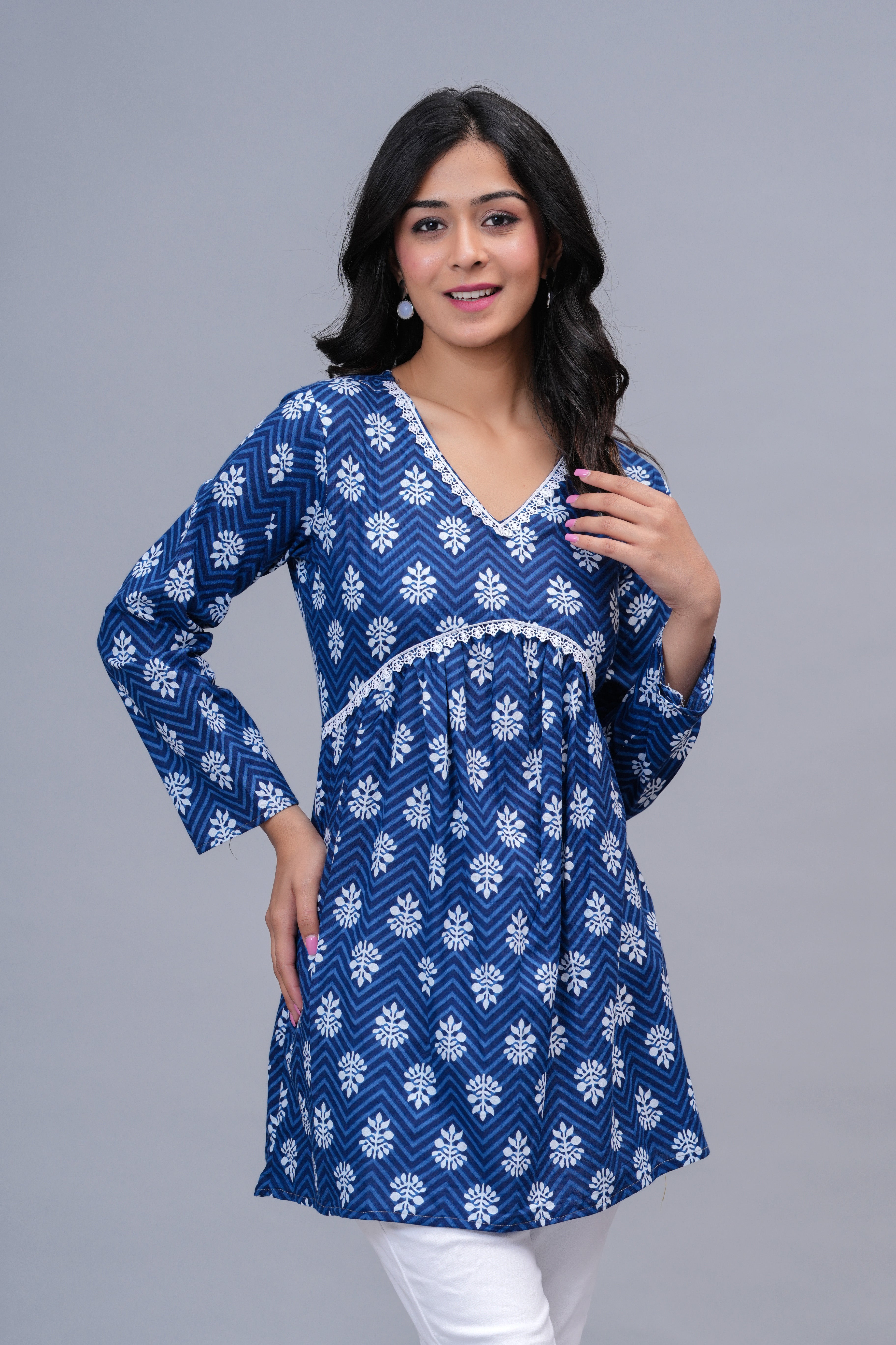 Indigo Blue Printed Peplum Top