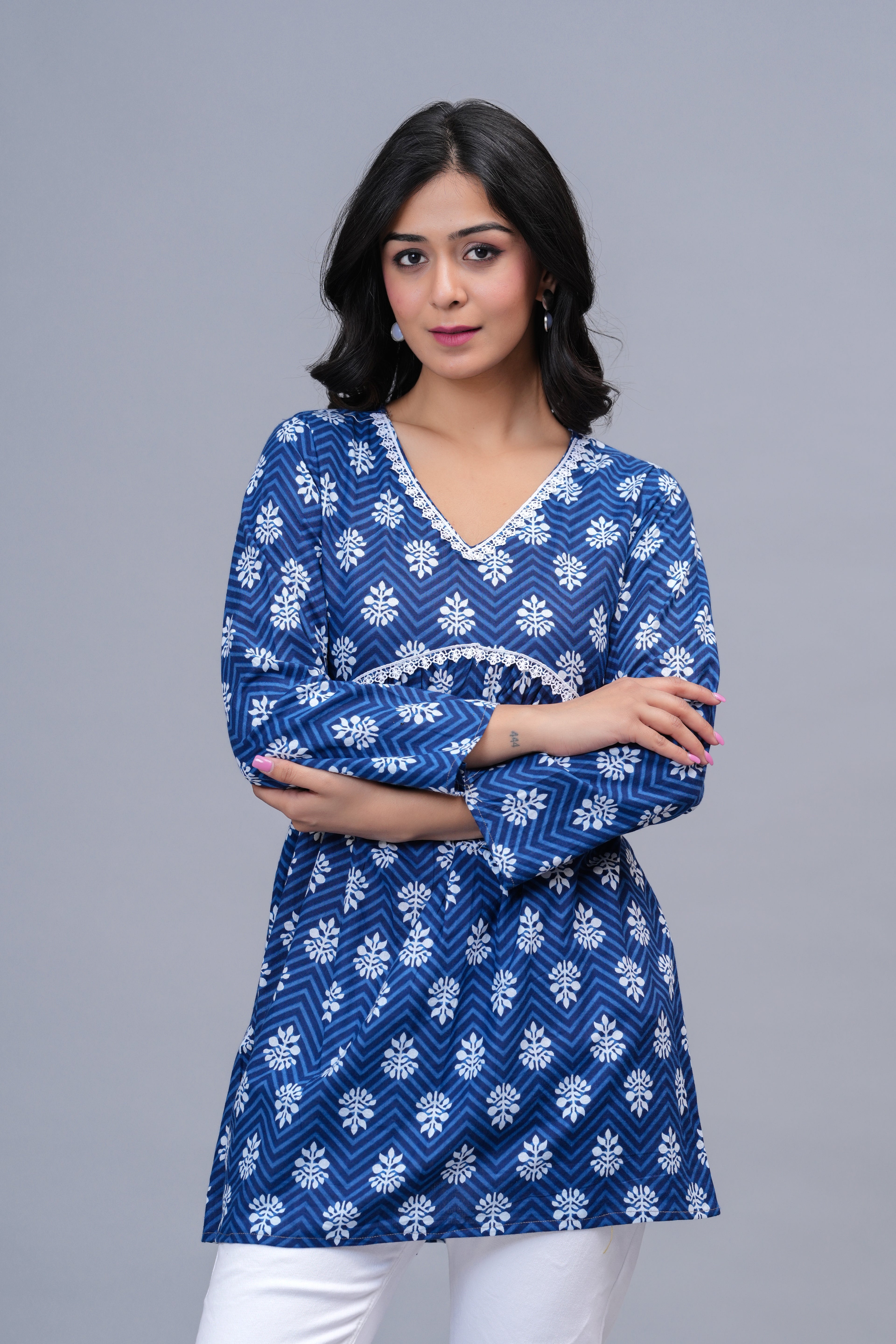 Indigo Blue Printed Peplum Top