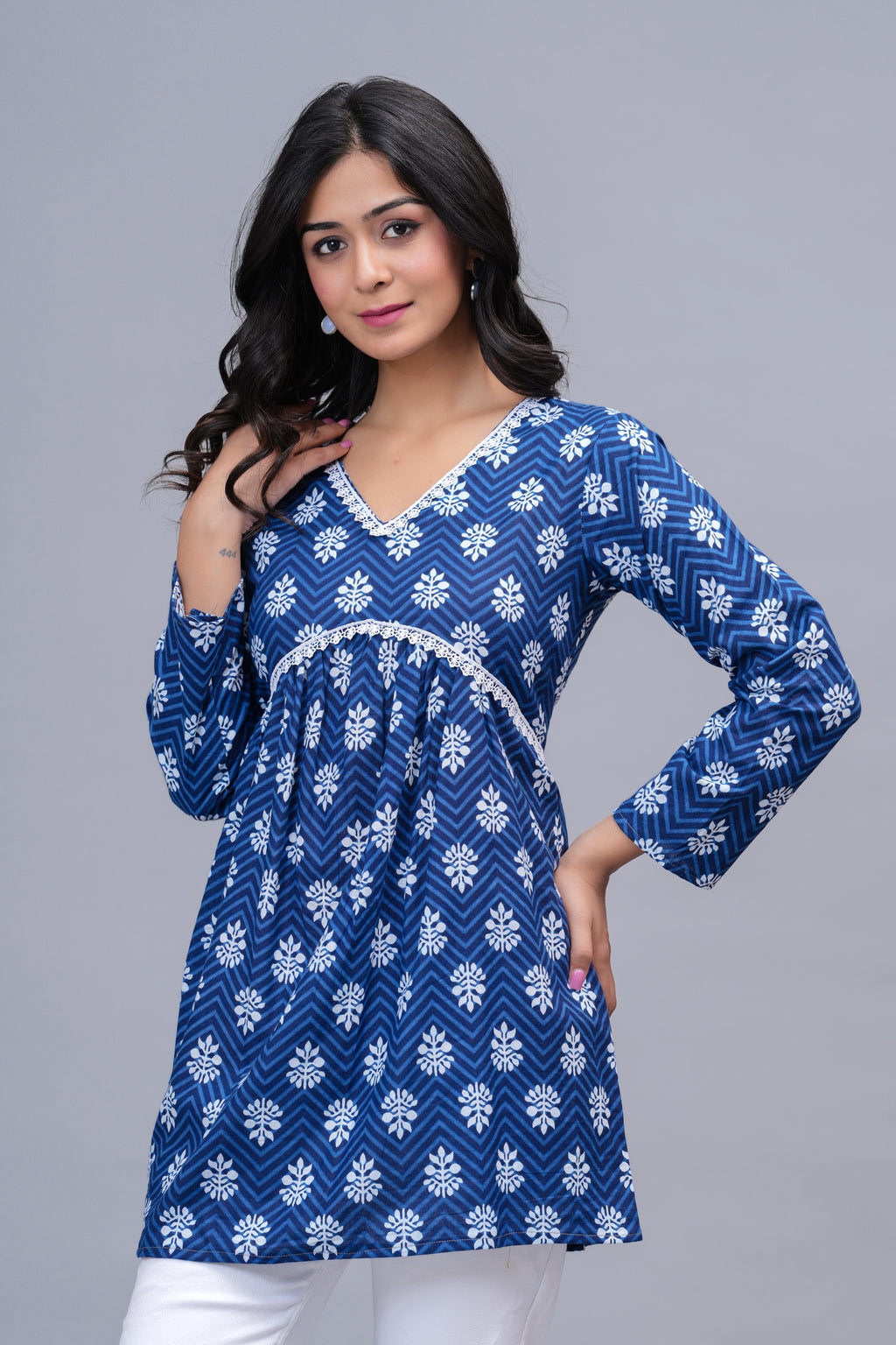 Indigo Blue Printed Peplum Top
