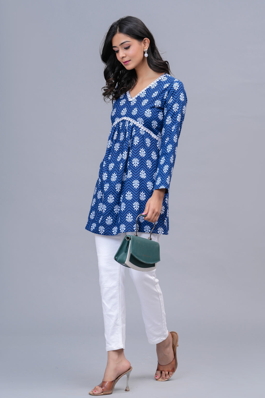 Indigo Blue Printed Peplum Top