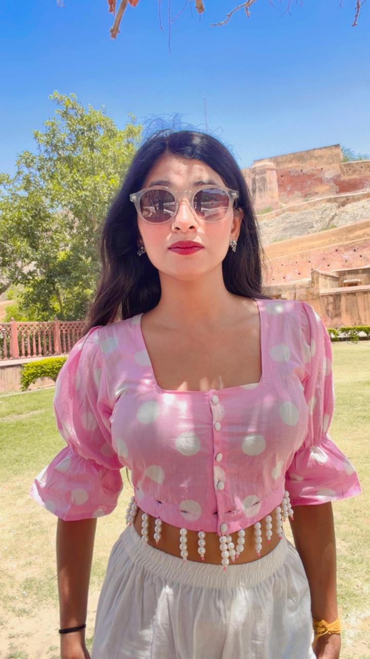 Pink Polka Dot Detachable Dress With Sleeves