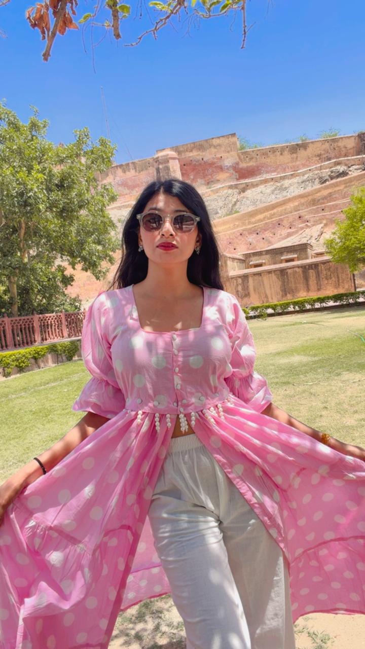 Pink Polka Dot Detachable Dress With Sleeves