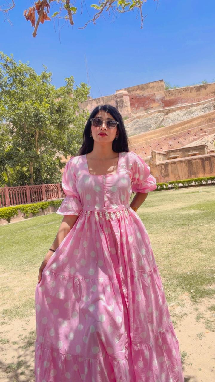 Pink Polka Dot Detachable Dress With Sleeves