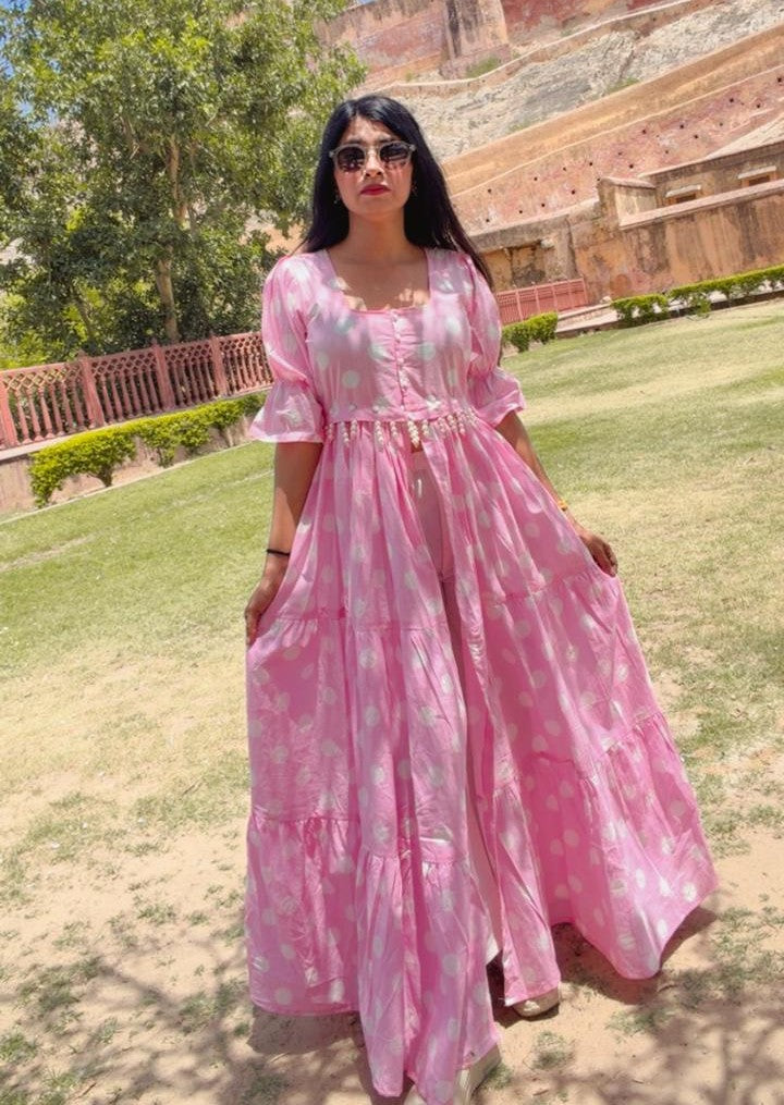 Pink Polka Dot Detachable Dress With Sleeves